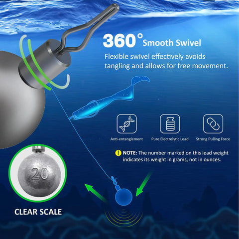 All In One 36 Piece Lead Fishing Sinkers Set With Barrel Swivels Drop Shot Weights In One Eighth Oz Three Sixteenth Oz One Quarter Oz Three Eighth Oz One Half Oz Three Quarter Oz For Saltwater And Freshwater Fishing Ball Weight Sinker Pack Great For Bass. 360° swivel lead sinker with clear scale