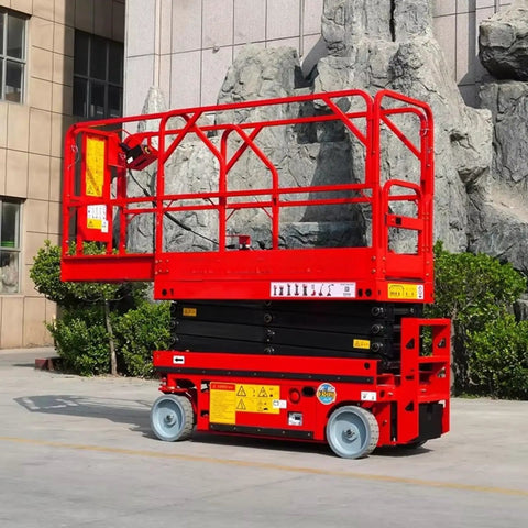 Heavy Duty Hydraulic Lift Platform Production Line Docking Table with red frame, compact design for easy material transfer.