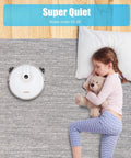 Ultra Slim Robot Vacuum And Mop Cleaner With WiFi App Control Auto Recharge 1600Pa Suction near sleeping child with teddy bear