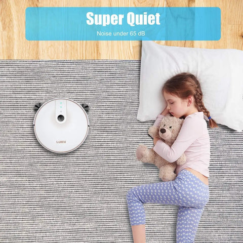 Ultra Slim Robot Vacuum And Mop Cleaner With WiFi App Control Auto Recharge 1600Pa Suction near sleeping child with teddy bear