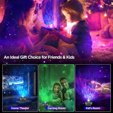 Children enjoying Galaxy Night Light Projector With Bluetooth Speaker And Remote, Alexa And App Control, bedroom decor lamp.