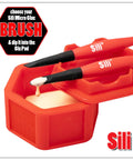 Glue Pod With Three Micro Glue Brushes And Sealable Lid Set, featuring red brushes and a hexagonal container with white glue.