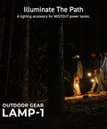 Go-To Rugged Outdoor Camping LED Lantern With Mini Tripod Dimmable USB Powered Soft Light IP44 Weatherproof 10 To 350 Lumen Output Portable Lamp For Power Bank EDC Travel Beige in forest at night