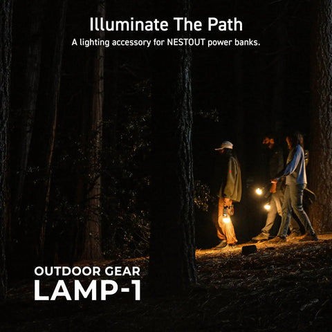 Go-To Rugged Outdoor Camping LED Lantern With Mini Tripod Dimmable USB Powered Soft Light IP44 Weatherproof 10 To 350 Lumen Output Portable Lamp For Power Bank EDC Travel Beige in forest at night