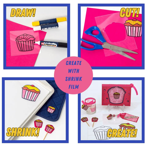 Clear Shrink Plastic Craft Sheets 8.5 X 11 Inches 50 Pack Premium Transparent Film for creating custom cupcake charms.