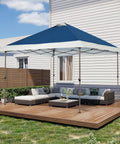 13x13 No Fuss Quick Setup Pop Up Canopy Tent Shelter With Wheeled Carry Bag Portable Commercial Gazebo For Outdoor Events Includes Sandbags Stakes And Ropes Navy That Stays Stable In Wind on a patio