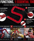 Firefighter Multitool Rescue Tool With Window Breaker And Spanner Wrench shown in three functions for first responders