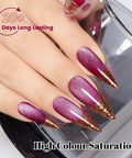 Close-up of nails with Cat Eye Gel Nail Polish Set With Magnetic 3D Glitter Effect in shimmering burgundy, showing 28+ days lasting power.