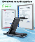 Three In One Wireless Charging Stand For Galaxy Phones Watches And Buds Fast Charge Dock with heat dissipation design and certificates.