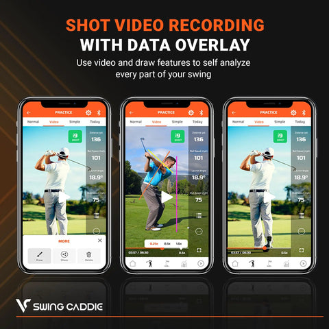 SC300i Portable Golf Launch Monitor And Swing Analyzer interface on smartphone, showing real-time shot data tracking features.