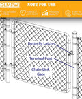 Butterfly Gate Latch For 1-3-8 Inch Gate Frame And 2-3-8 Inch Post, Galvanized Steel Fence Latch installation on chain-link fence.