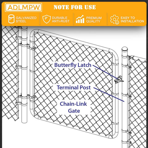 Butterfly Gate Latch For 1-3-8 Inch Gate Frame And 2-3-8 Inch Post, Galvanized Steel Fence Latch installation on chain-link fence.
