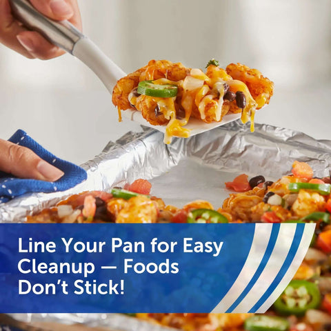 Nonstick Aluminum Foil Roll For Easy Cooking And Mess Free Cleanup Perfect For Covering Casseroles Foil Packet Meals Roasts And Leftovers 130 Sq Ft 12 Inch Wide Heavy Duty Kitchen Saver used for baking nachos.