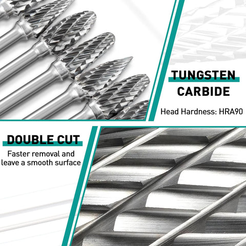 Carbide burr set, Amazon, 1/8 inch shank, 10-piece tungsten carbide double-cut rotary burrs.