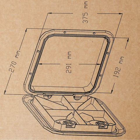Heavy Duty Black Marine Boat Deck Access Hatch Cover With UV Stabilized ABS Lid And Low Profile Base dimensions and design details