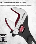 Close-up of adjustable jaw on Beefy 3 Piece Adjustable Spud Wrench Set With 10 12 And 16 Inch Sizes CRV Steel Black Oxide Finish.