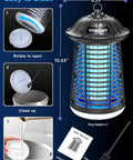 Beast 4200V Electric Bug Zapper with LED attractant, durable ABS, dimensions 6.29x10.63 inches, close-up of cleaning process