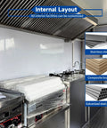 Internal layout of Straight Fire 13 Ft Fiberglass Food Truck Setup with stainless steel, composite board, and galvanized steel pipe.