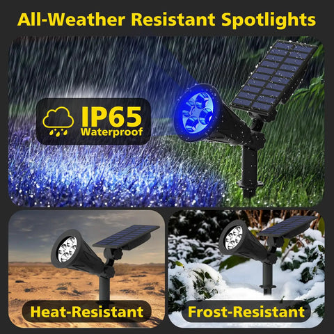 Blue Solar Spotlight Outdoor Lights Waterproof Auto On Off 180 Degree Adjustable illuminating under rain, snow and heat