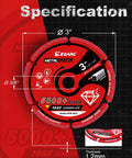 EZARC diamond cutting wheel, 3 in diameter, 3/8 in arbor, 1.2 mm thick, red segmented edge, 2-pack for die grinder