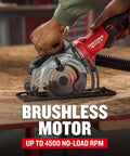 Heavy Duty 4.5 Inch Cordless Circular Saw With Brushless Motor Punching Up To 4500 Rpm in use on wooden surface.