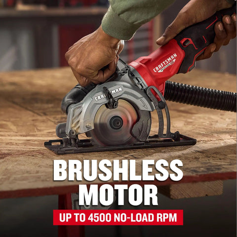 Heavy Duty 4.5 Inch Cordless Circular Saw With Brushless Motor Punching Up To 4500 Rpm in use on wooden surface.