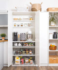 Kitchen with open cabinet showcasing heavy-duty cabinet organizer with pull-out drawer for pots and pans, anti-rust chrome finish