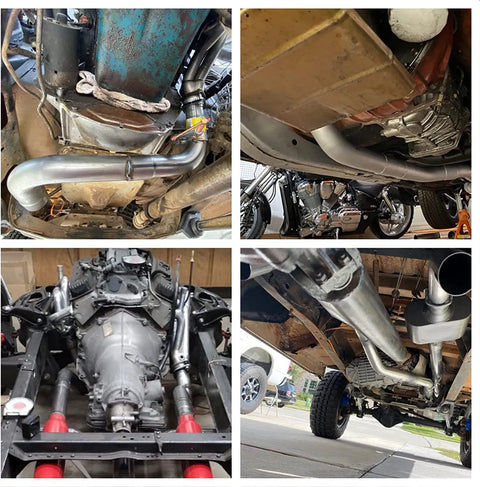 T304 Stainless Steel 3 Inch Custom Exhaust Pipe Kit With Beefed Up 16 Gauge Walls And Mandrel Bends installed on vehicle