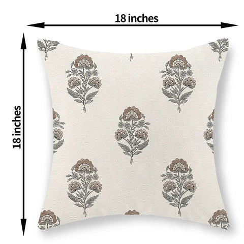 Gray Brown Linen Pillow Cover Set 18x18, 2 Pack Floral Block Print, Modern Vintage Boho Decor For Couch And Outdoor, Fade Resistant Cushion Covers, Neutral Farmhouse Throw Pillows on 18x18 linen pillow cover