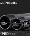 Black Steel Plumbing Pipe 3/4 Inch By 18 Inch Pre Cut 4 Pack For Industrial DIY Furniture Projects with size comparison display