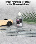 Derby Car Weight Kit With Twenty Four Adhesive Weights In Quarter Half And One Ounce Sizes Plus Forty Milliliter Graphite Lubricant Powder For Derby Cars Safe Non Toxic Easy Stick On Weights shown with weights and graphite bottle