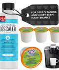 Descale And Clean Like A Pro Coffee Machine Descaler Bundle For Keurig K-Duo And K-Cup Brewers, 8 Oz Solution and 4 Pods