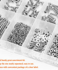Pro Grade Heavy Duty Hex Socket Head Cap Screws Kit In 304 Stainless Steel, M2.5 Thread, showing screws, nuts, and washers in box
