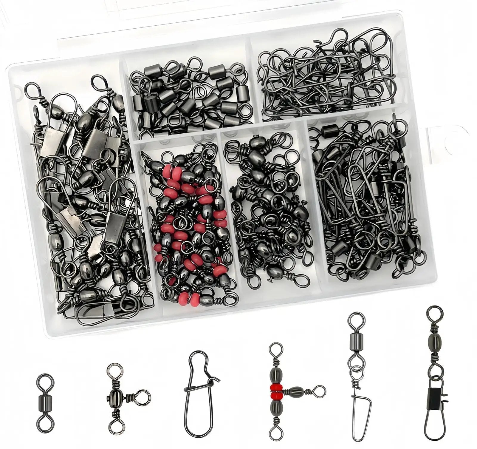 110 Piece Strong Fishing Snap Swivel Kit For Lures ✓