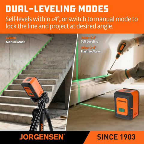 Pro Grade Laser Level With Tripod, 100 Ft Range, Dual Module Self Leveling Cross Line, Vertical And Horizontal Lines, 360 Degree Magnetic Base, Green Laser For Picture Hanging, Tile, Home Renovation, Indoor Projects in use