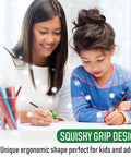 Child and adult using 3 Step Pencil Grip Training Kit For Kids And Adults, Crossover Grip, Pinch Grip, And Standard Ergonomic Grips