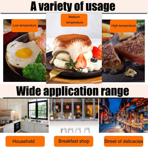 Commercial Electric Griddle Featuring Pure Copper Plates For Effortless Flipping Of Japanese Souffle Pancakes And Pillowy Dorayaki Sweets Smart Temperature Control For Top Shelf Kitchen Hustlers And Stands showcases low, medium, and high temperature usage.
