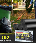 100 Count 55 To 60 Gallon Black Trash Bags Heavy Duty Tear Resistant And Extra Sturdy Commercial Can Liners For Big Jobs Like Lawn And Leaf Cleanup Outdoor Waste Hauling