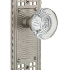 Craftsman Plate Round Clear Crystal Glass Privacy Door Knob Set in Satin Nickel Finish with Old School Vibe, 2 3/8 Inch Backset