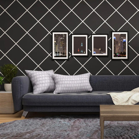 Self Adhesive Wall Molding Strips 9.8 Feet Long Flexible Pvc Border used in modern living room decor with framed photos.