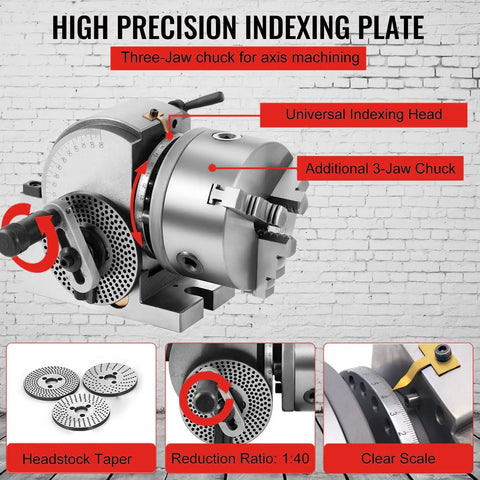Heavy Duty Rock Solid Six Inch Cnc Rotary Table With Three Jaw Chuck And Dividing Head Bullseye Accuracy 40 To 1 Reduction Ratio for machining.