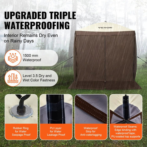 Pop Up Gazebo Screen Tent 6x6 Ft Quick Set Canopy With Mesh Windows Removable Privacy Wind Cloths Mosquito Netting 4 Sides Outdoor Sun Shelter Easy Setup Brown showing waterproof features.