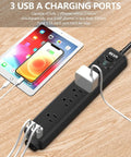 Two Pack Surge Protector Power Strips With 10 Foot Heavy Duty Extension Cord, Five Widely Spaced Outlets And Three USB Ports (One USB C), shown with devices charging