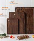 Heavy Duty End Grain Walnut Cutting Board Set Premium Wood Chopping Block For Kitchen Cooking Food Prep showing large, medium, and small boards.
