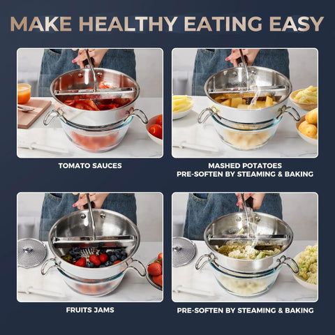 Pro Grade Stainless Steel Food Mill With 3 Milling Discs, Ergonomic Hand Crank, making tomato sauce, mashed potatoes, and jams
