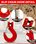 2 Pack G80 Clevis Slip Hooks 5 16 Inch Heavy Duty Chain Hooks forged detail with safety latch and keeper pin for trailers