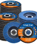 Flap discs, 4-1/2 in zirconia blue, Trivd Prol T29, 40-grit, 7/8 in arbor for angle grinders, 40-pack