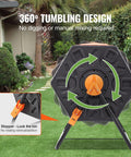 18.5 Gallon Compost Tumbler With Sliding Door, Space Saving Single Chamber, Steel Frame, in garden showing tumbling design