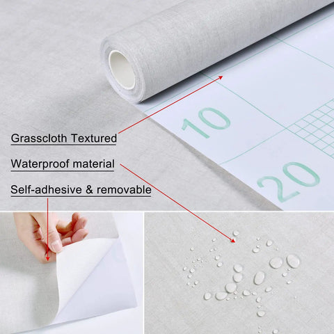 Grasscloth Linen Textured Cream Peel And Stick Wallpaper Roll 24 Inch By 394 Inch For Walls Cabinets Countertops And Fireplace Decor Removable Durable Grassweave Style With Easy Application Scraper Included showing waterproof and self-adhesive features