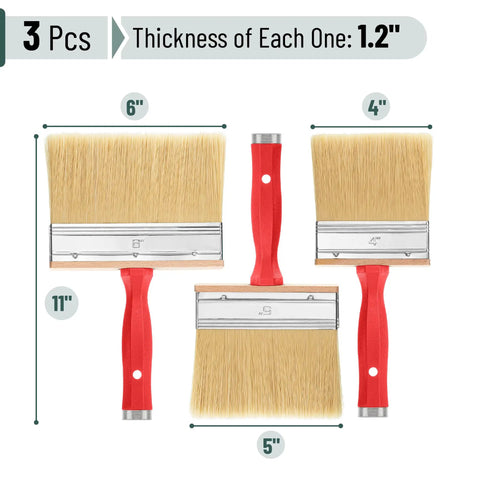 Deck Stain Brush Set With Red Handle Three Size Set With 4 Inch 5 Inch And 6 Inch Durable Stainless Steel Ferrules